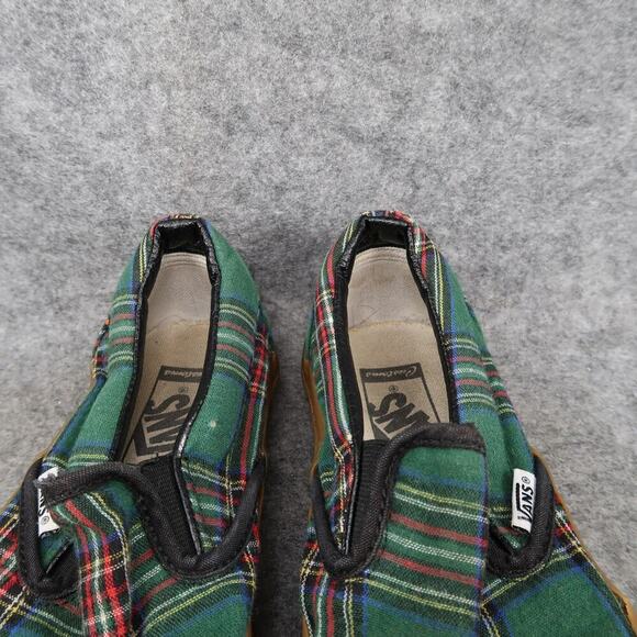 Vans Shoes Womens 7.5 Classic Slip On Plaid Canvas Casual Skate Green Red Flat - Picture 3 of 12